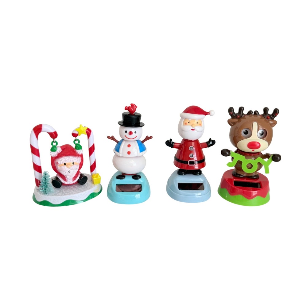 Solar Dancing Christmas Figures Set 4pc Multicolor Santa Reindeer 4in